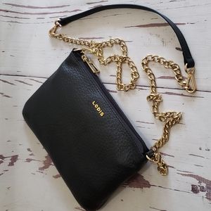Lodis black pebble leather small crossbody chain strap bag new